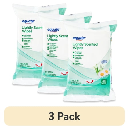 (3 pack) Equate Personal Wipes, Lightly Scented, Resealable, 48 Wipes