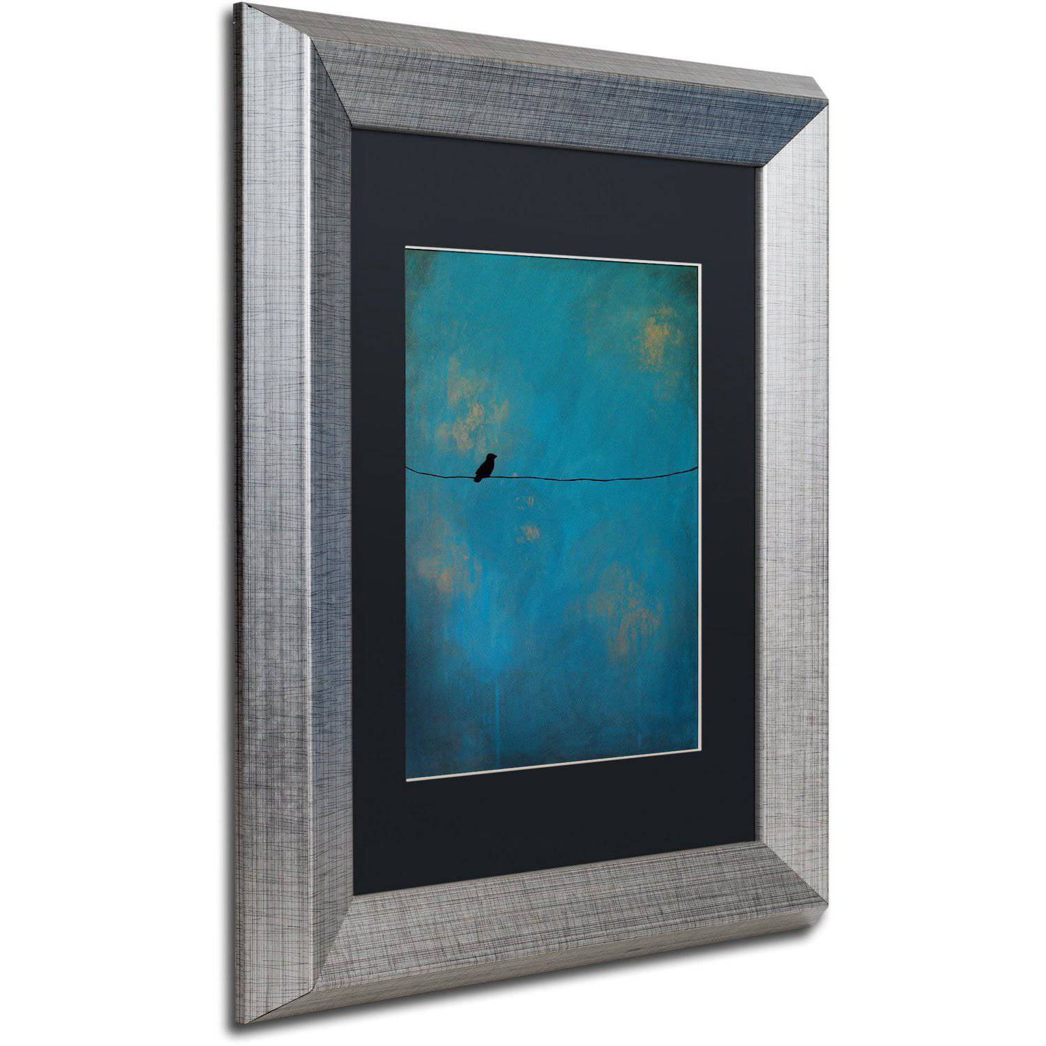 Trademark Fine Art "Lone Bird Blue" Canvas Art by Nicole Dietz Black Matte, Silver Frame