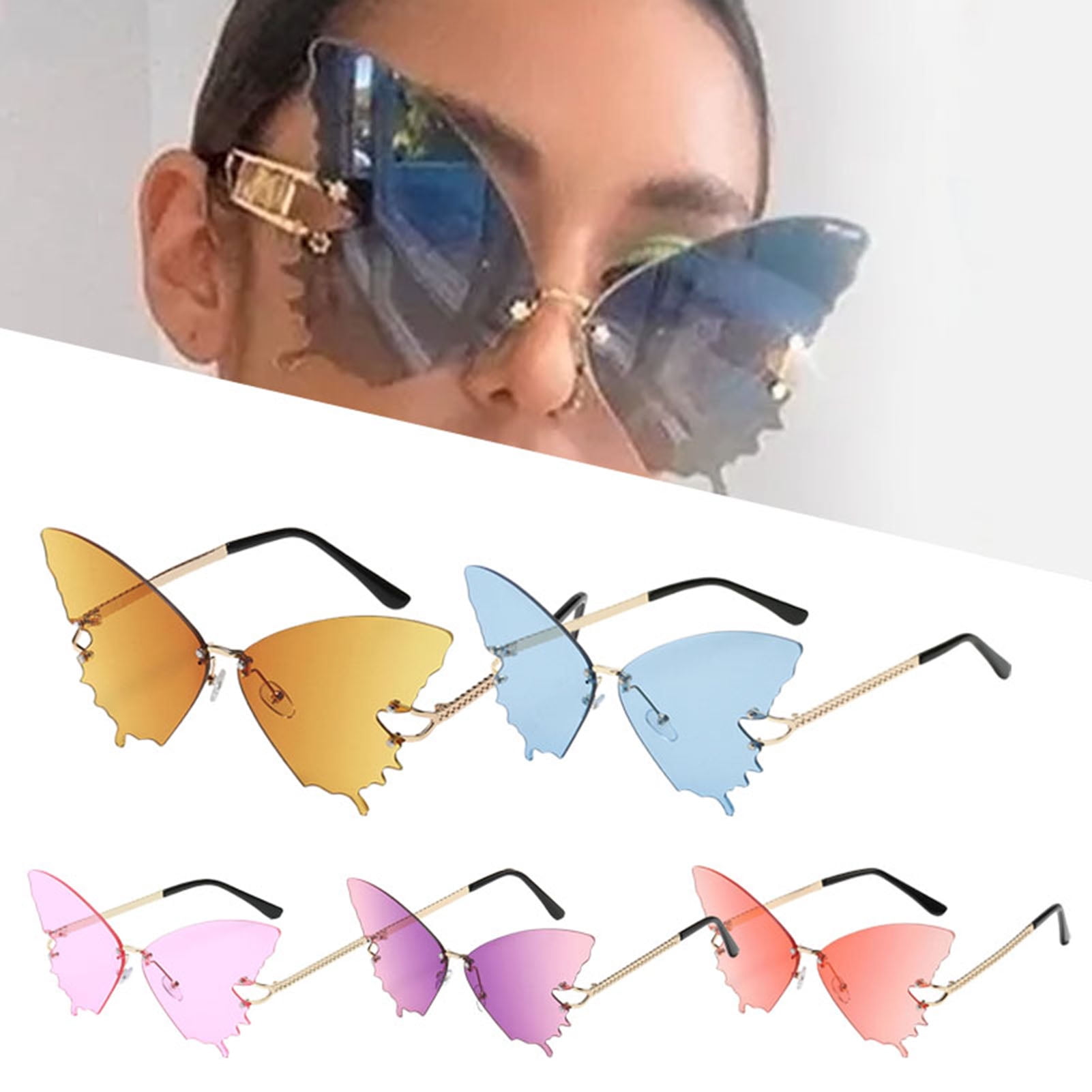 Hariumiu Butterflies Shape Sunglasses for Women, Fashion Rimless ...