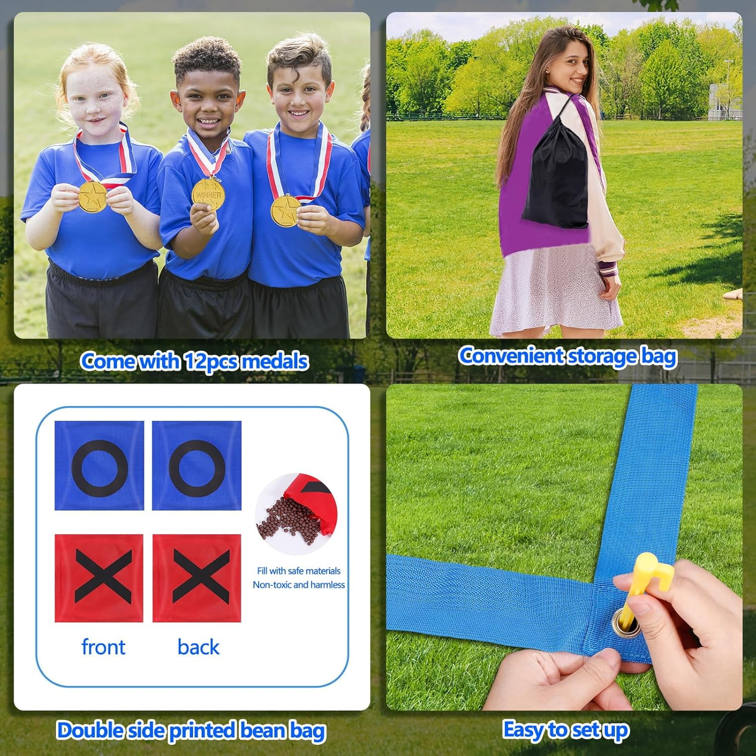 Outdoor Giant Tic Tac Toe Bean Bag Toss Games for Kids Adults Family, Large Outside Lawn Yard Backyard Carnival Field Day Game, Birthday Party Family Reunion Games Playground Fitness Equipment