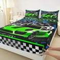 thumbnail image 3 of jejeloiu Speed Sport Car Twin Sheet Sets,Extreme Racing Game Twin Fitted Sheet,Black White Green Flat Sheet For Kids,Microfiber Bedroom Decor,3-Piece, 3 of 7