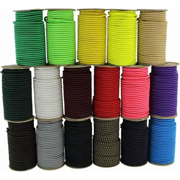 Marine Grade Bungee Cord - 100% Elastic Cord, Dacron Polyester Bungee Shock Cord for DIY, Tie Downs, Commercial Uses | 1/8" x 100ft, Black