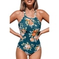 thumbnail image 1 of Women's One Piece Swimsuit Floral Print High Neck Scallop Bathing Suit, 1 of 7