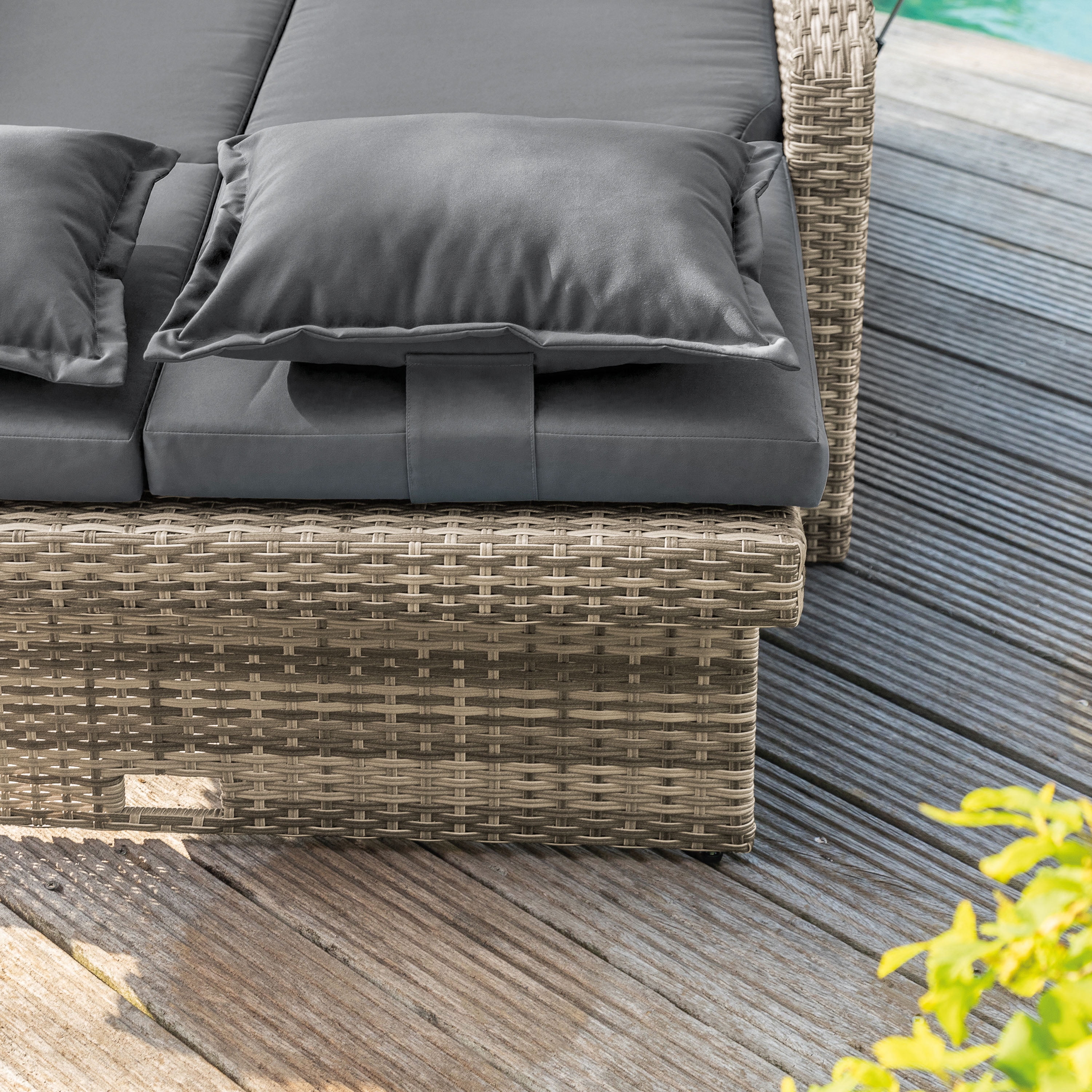 Furniture of America Bahia Faux Wicker Patio Reclining Lounge with Storage Bench, Brown