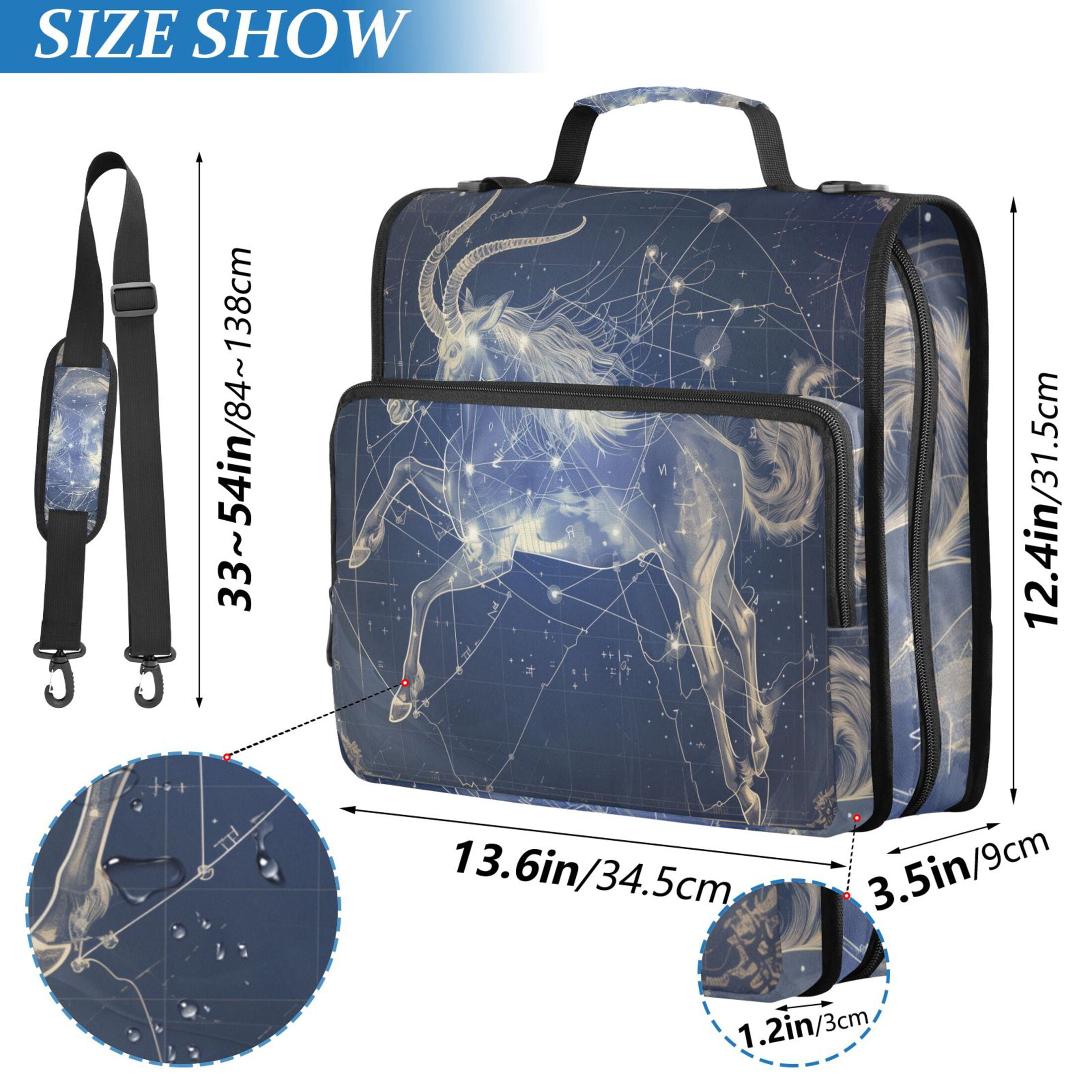 3 Ring Zipper Binder with Shoulder Strap Waterproof Trapper Keeper 2 Inch D-Ring 500 Sheets Capacity Capricornus Of Zodiac