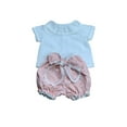 thumbnail image 2 of White Round Ruffled Collar Blouse and White-Coral Stripe Bubble Shorts-Toddler Girl Set, 2 of 3