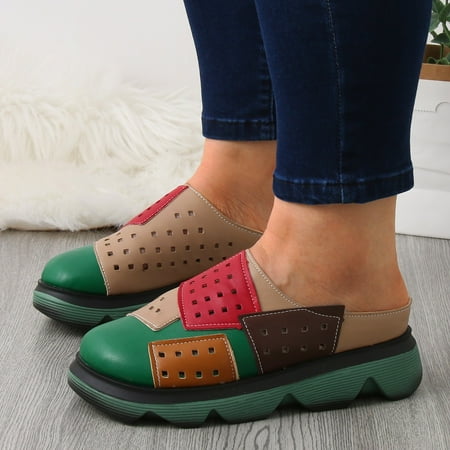 

Cathalem Fashion Summer Women s Sandals Thick Sole Wedge Heel Colorblock Hollow Breathable Comfortable Womens Sandals Size 10 Green 7.5