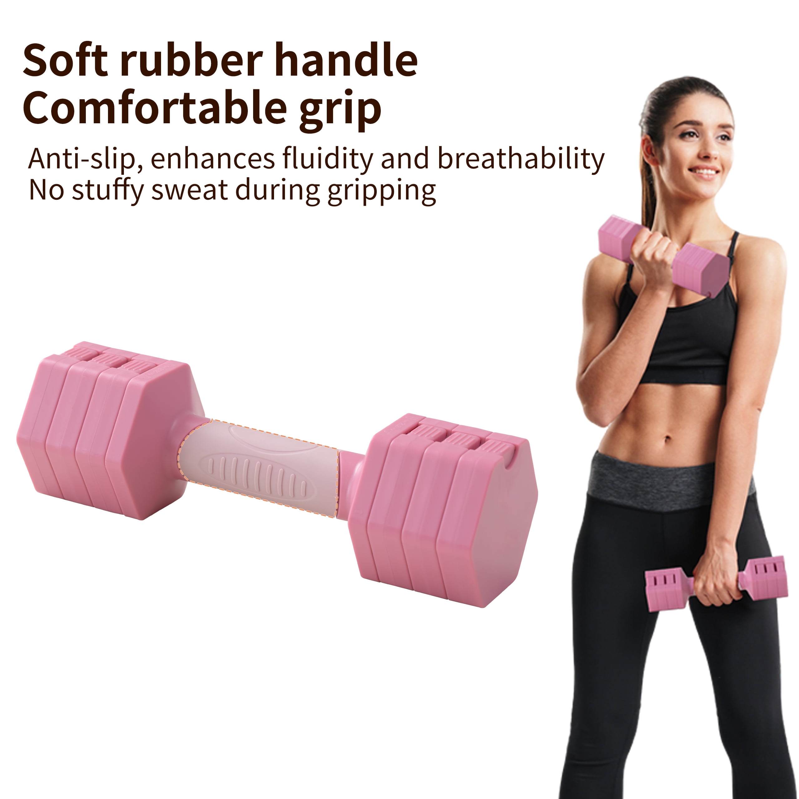 Adjustable Dumbbell Set with 10 Weight Levels, Non-Slip Handle, Quick Weight Adjustment System, Hardened Steel Plates, Compact Storage Design for Home Gym (pink-5lb-pair)