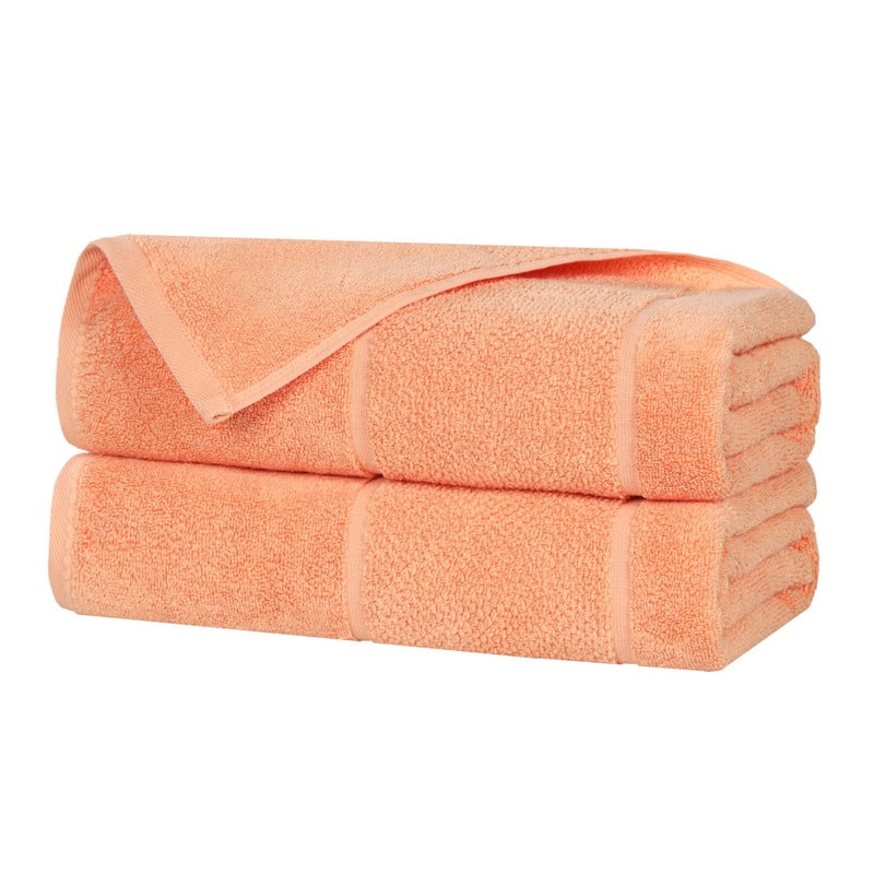 Superior Mile Smart Twist Cotton Medium Weight Bath Sheets, Set of 2, Ultra Absorbant Towels, Peach