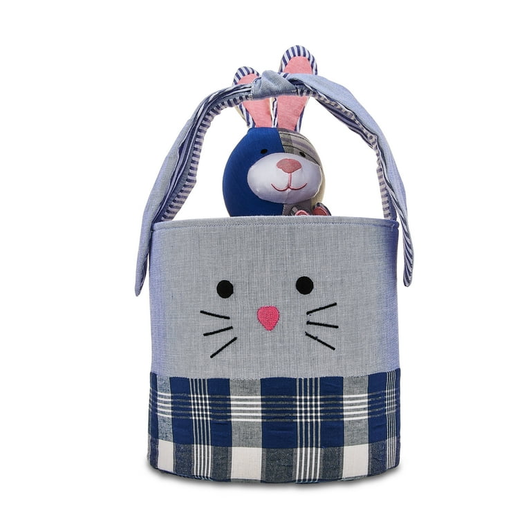 Blue Bunny Plush Easter Basket, 8 inch, Kipekee, Upcycled Plush
