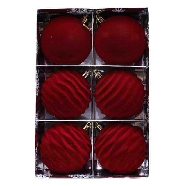 6 bolas navideñas de 3 pulgadas con flocado, colgantes decorativos versátiles para decoración navideña, accesorios para fiestas en hogar. Rojo