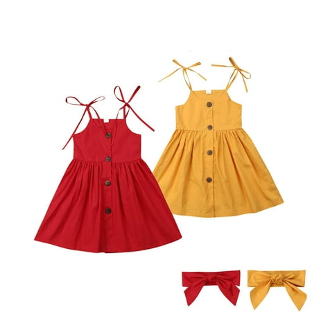 Toddler Dress Sleeveless Infant Baby Girls Dress Red Yellow Summer Kids Party Casual Tutu Beach Dresses Outfit