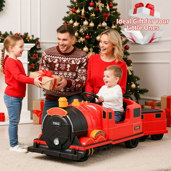 Pirecart Ride on Train Trackless for Kids, Toddler Ride on Toy Train with Under Seat Storage, 12V 4 Wheeler Electric Car with Whistle & Music for Age 3  Boys and Girls Gift
