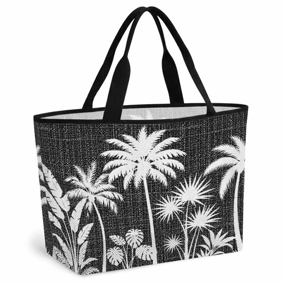 Black Palm Trees Beach Bag for Women, Large Breathable Mesh Beach Tote Bag, Tropical Vintage Summer Botanical Sandproof Lightweight Travel Bags for Vacation Picnic Swimming Pool 15.7"x15.7"x9.1"