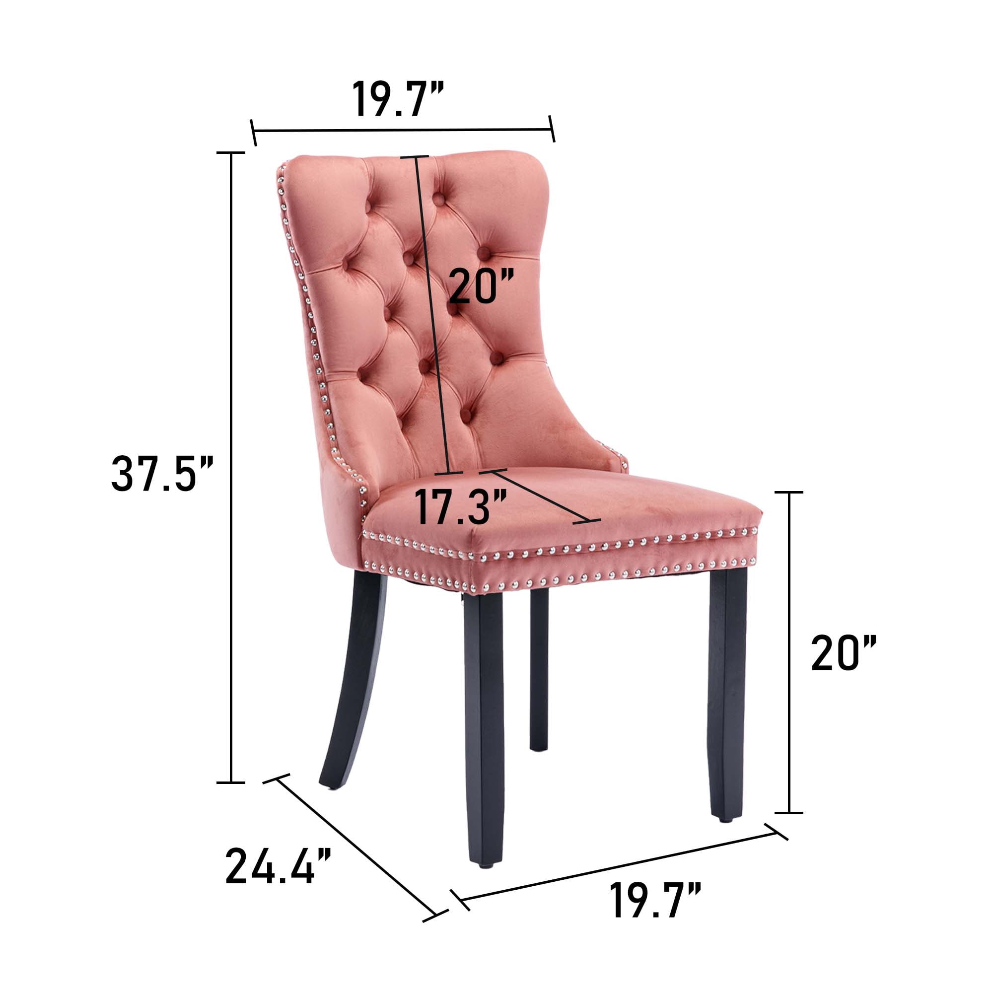 Aukfa High-End Upholstered Dining Chairs Set of 2, Modern Tufted Solid Wood Side Chair with Nailhead Trim - Pink