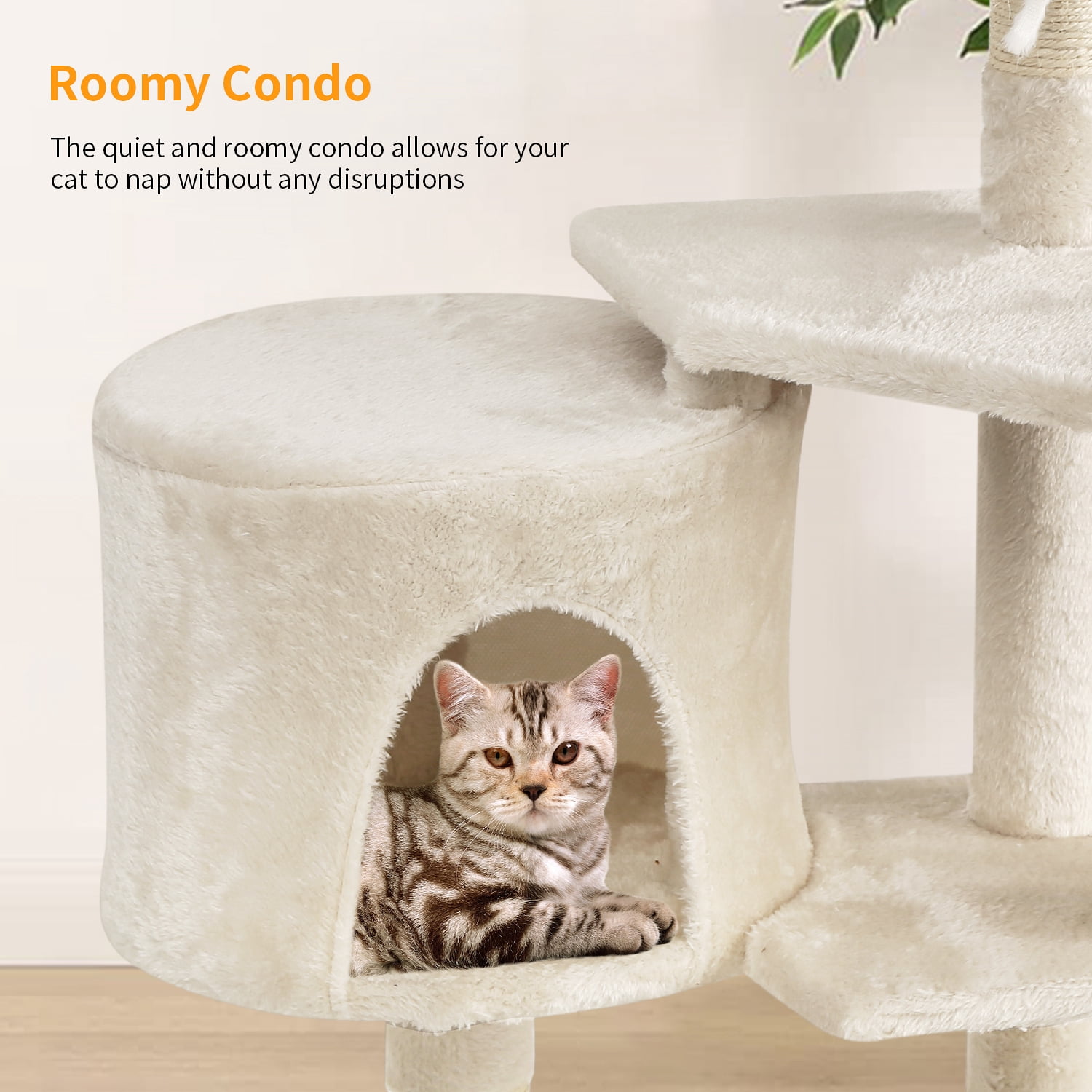 Dkelincs Cat Tree Tower 36 inch Tall Multi-Level Furniture Cat Tree Condo with Scratching Posts Perches for Indoor Play, Nap and Climbing, Beige
