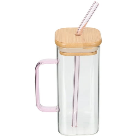 

NUOLUX Clear Glass Cup Covered Beverage Cup Milk Drinking Cup Glass Water Cup with Handle