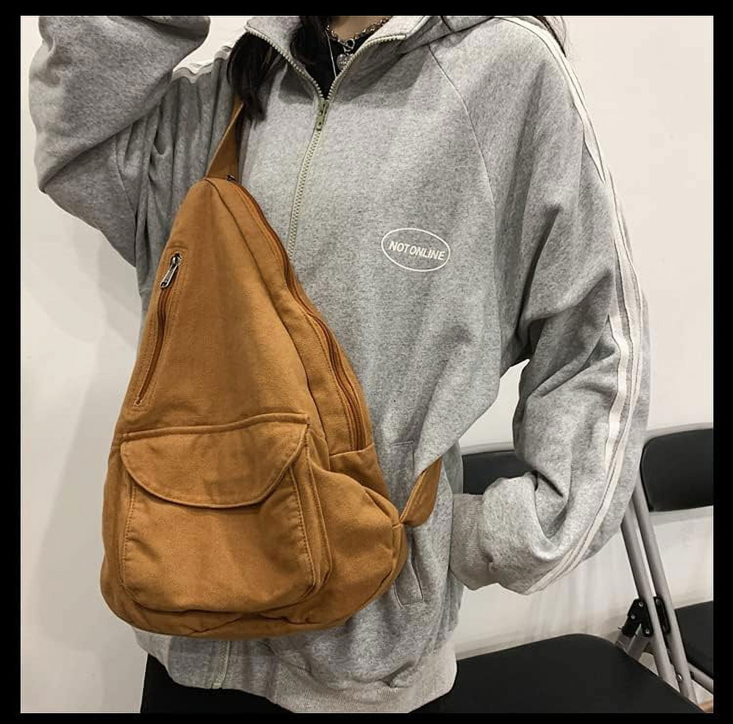 Canvas Sling Bag Backpack, Crossbody Shoulder Chest Bag with Adjustable Strap for Men Women Travel Hiking