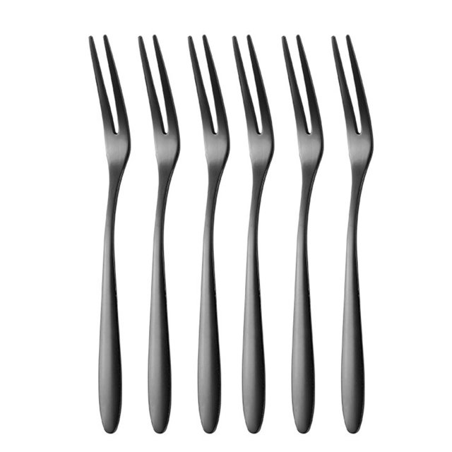 LEFU Fourchettes à Fruits en Acier Inoxydable Ensemble de 6, Mini Pic Alimentaire pour Gâteau Dessert Sushi Collation, Bâtonnets Apéritif Cocktail 13cm, Pic Résistant à la Rouille (Noir)