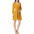 thumbnail image 6 of Allegra K Women's Solid Cute V Neck Half Sleeve Flowy a-Line Chiffon Dress, 6 of 7