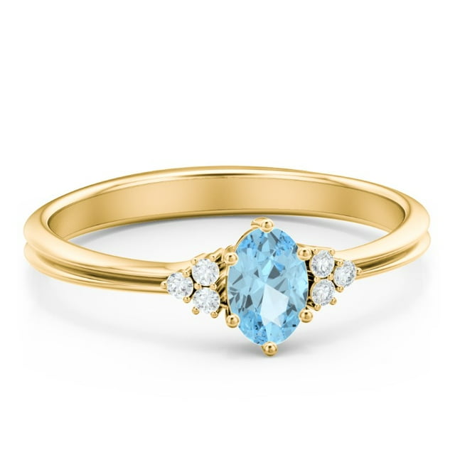 Birthstone Oval Ring with Shoulder Accents - Blue Topaz (December)