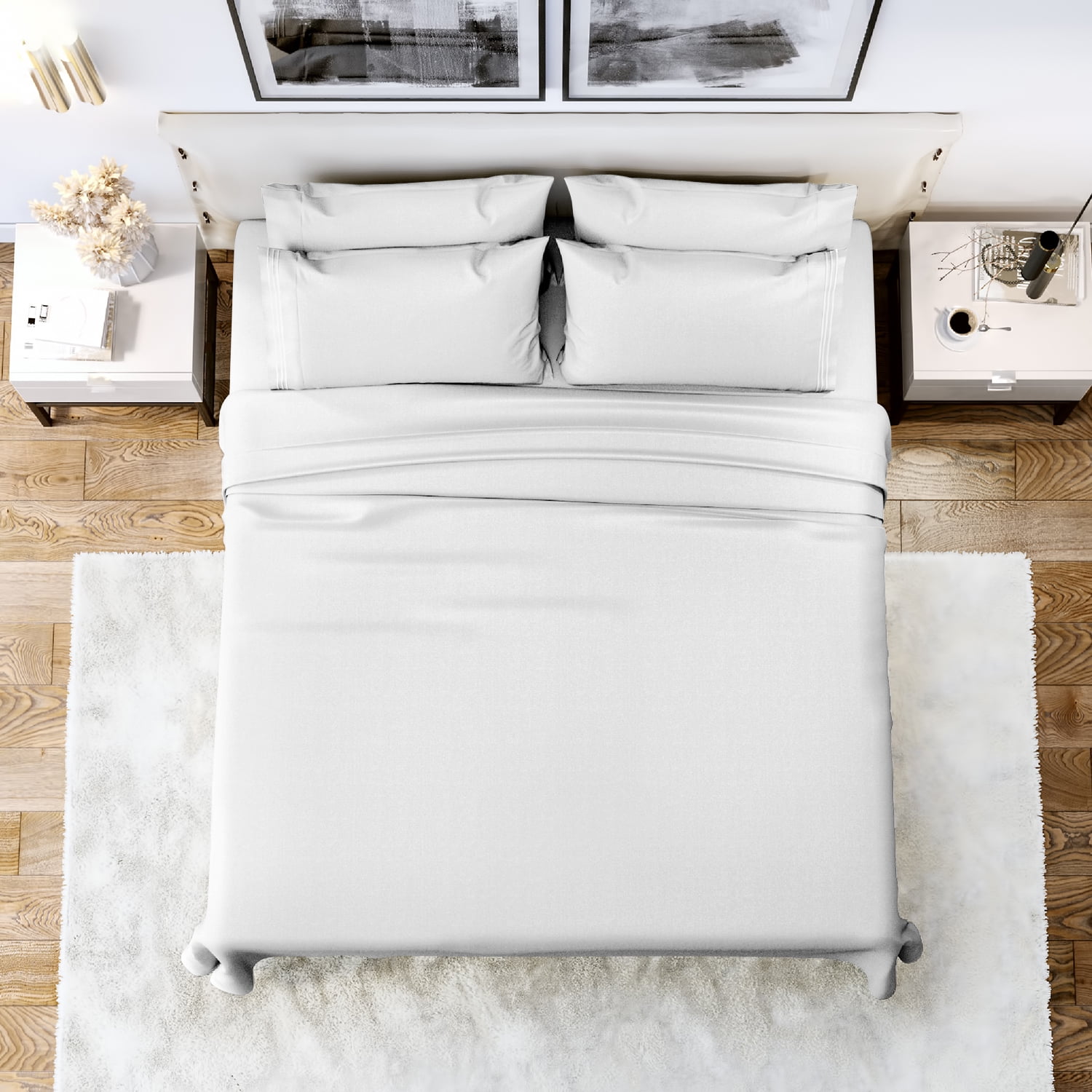 Bedding Set Linens Flat Fitted Sheet Pillowcase Queen King Size Soft 