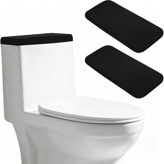 AUQ 2 Pcs Toilet Tank Cover, Universal Soft Absorbent Lid Replacement with Elastic Bottom, Washable Bathroom Decor Accessory for Home Restroom, Black