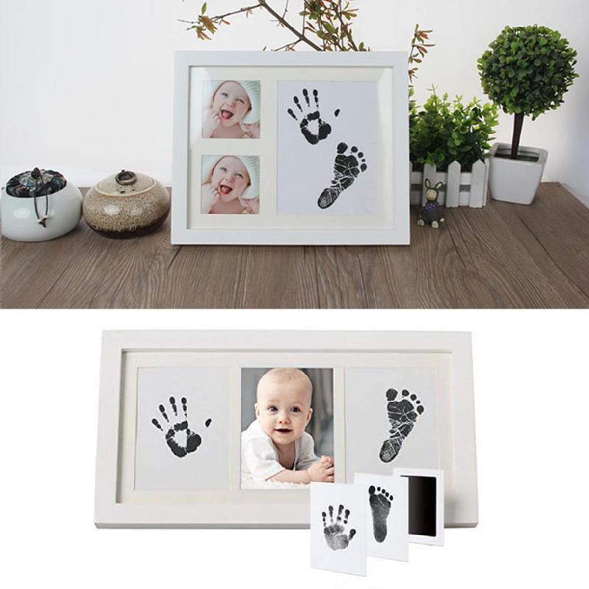ELEOPTION Baby Handprint and Footprint Frame Kit Ink Pad with 1 Imprint Cards Best Baby Shower Gifts for Newborn Girls and Boys Brown 