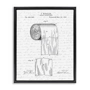 Stupell Industries Toilet Paper Roll Patent Black And White Bathroom Design Jet Black Framed Floating Canvas Wall Art, 24x30, by Lettered and Lined