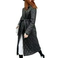 thumbnail image 1 of Innerwin Coats Notch Lapel Women Pea Coat Winter Solid Color Loose Quilted Jacket Black L, 1 of 3