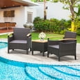 thumbnail image 3 of Gymax 3PCS Patio PE Rattan Conversation Furniture Set Bistro Set Acacia Wood Tabletop, 3 of 9