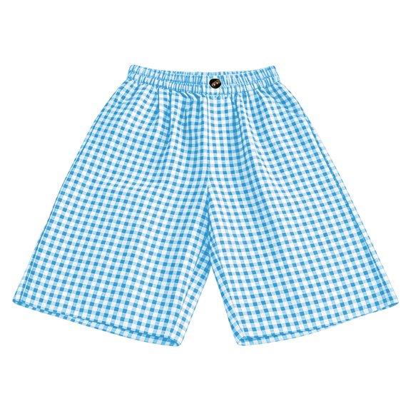 YunPes Girls Knee Length Gingham Shorts Bermuda Plaid Pants with Elastic Waist Baggy Straight Leg Kids Summer Lightweight Short Pants