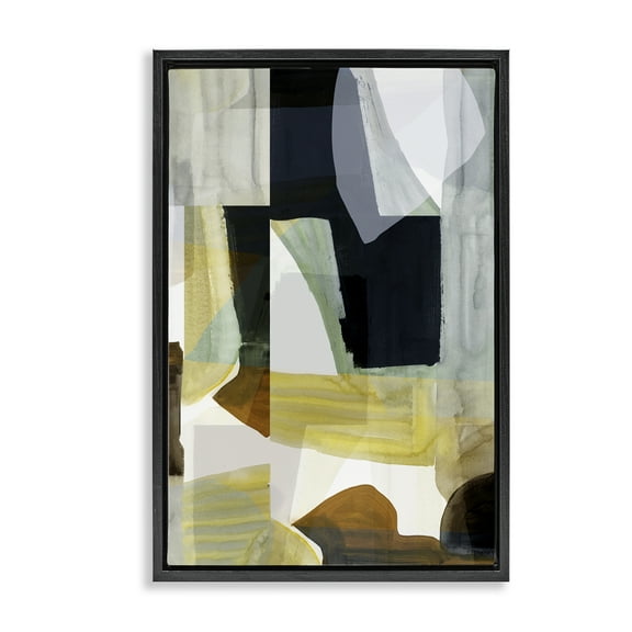 Stupell Industries Brushed Blocked Abstraction Abstract Painting Black Floater Framed Canvas Art Print Wall Art, 17 x 25