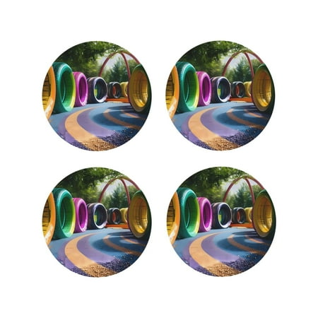

Tideii Colorful Tire Tunnel Park for Leather Coasters 4 Pieces Anti-fouling and Anti-scalding Decorative Coasters Suitable for Restaurants Kitchens Coffee Shops-Round Shape
