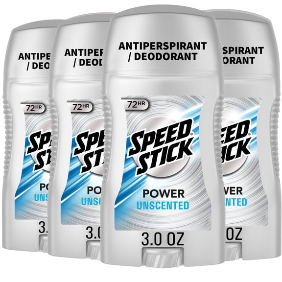 Speed Stick Power Antiperspirant Deodorant for Men, Unscented, 3.0 oz (4 Pack)