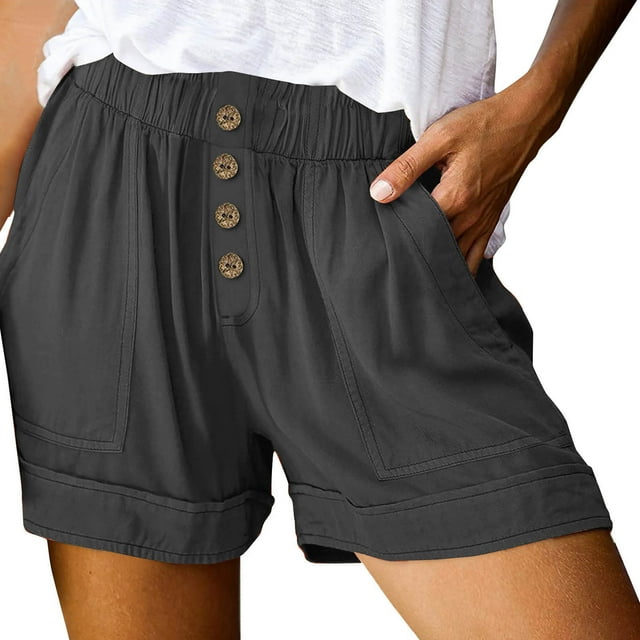 Timegard Shorts for Women Wide Leg Elastic High Waisted Button Summer Casual Lightweight with Pockets