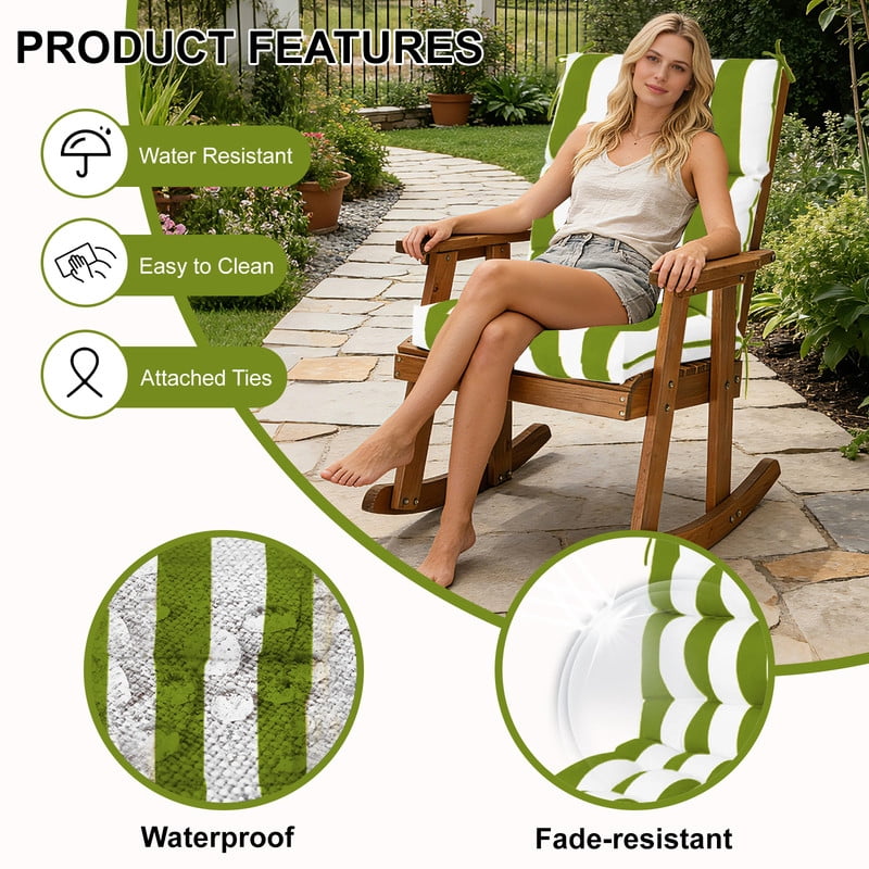 2pcs Rocking Chair Cushions Outdoor High Back Patio Cushion with Ties, Waterproo Seat and Back Replacement Cushion set