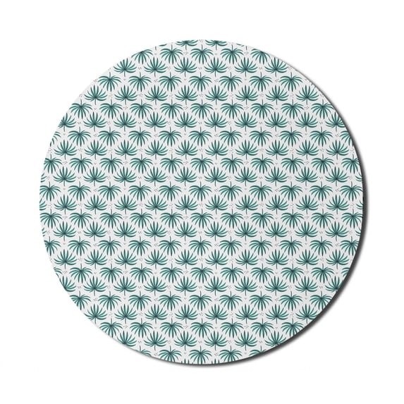 Exotic Mouse Pad for Computers, Palm Split Leaves Simplistic Pattern in Continuous Form, Round Non-Slip Thick Rubber Modern Gaming Mousepad, 8" Round, Night Blue Cadet Blue, by Ambesonne