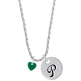 thumbnail image 1 of Delight Jewelry Acrylic 5/16" Green Heart Silvertone Script Initial Disc - P - Charm Necklace, 20"+3", 1 of 4