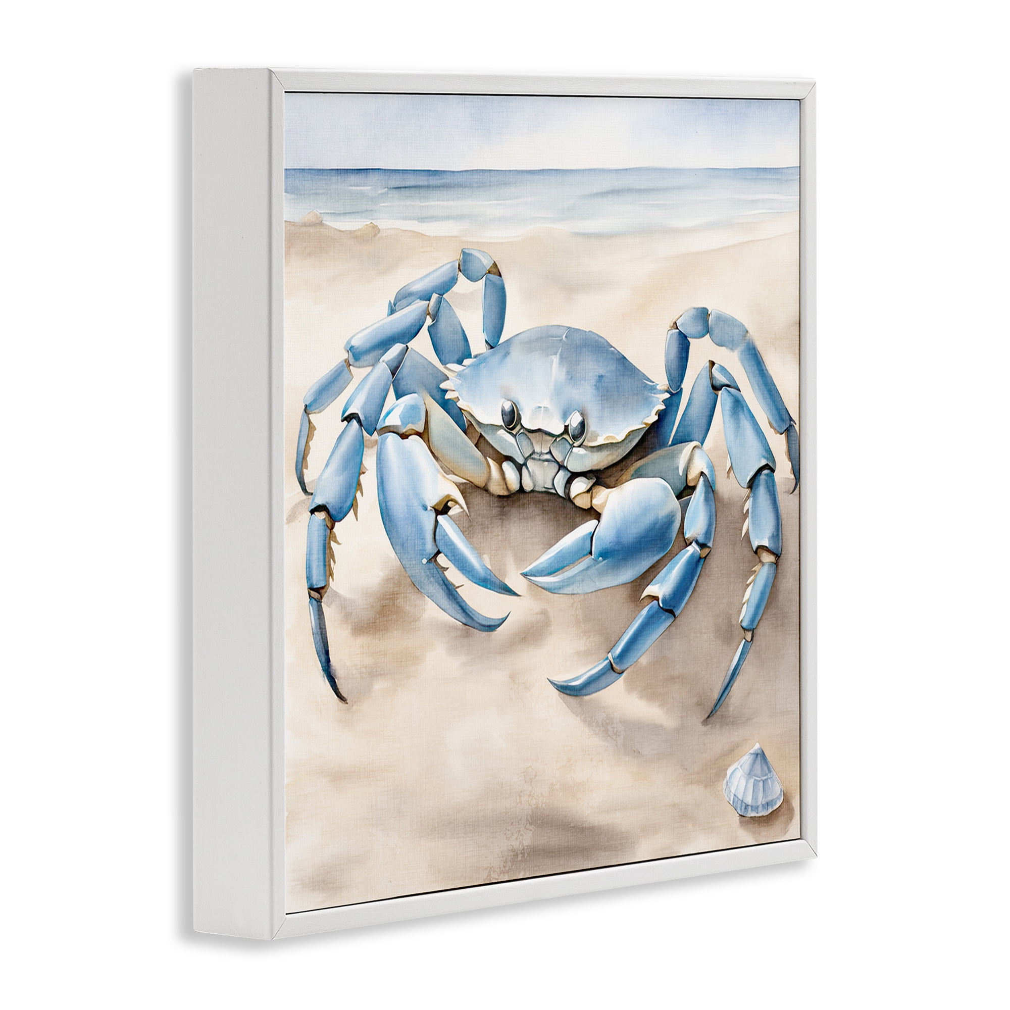 Stupell Industries Blue Crab on Beach Animals & Insects Painting White Framed Art Print Wall Art, 17 x 17