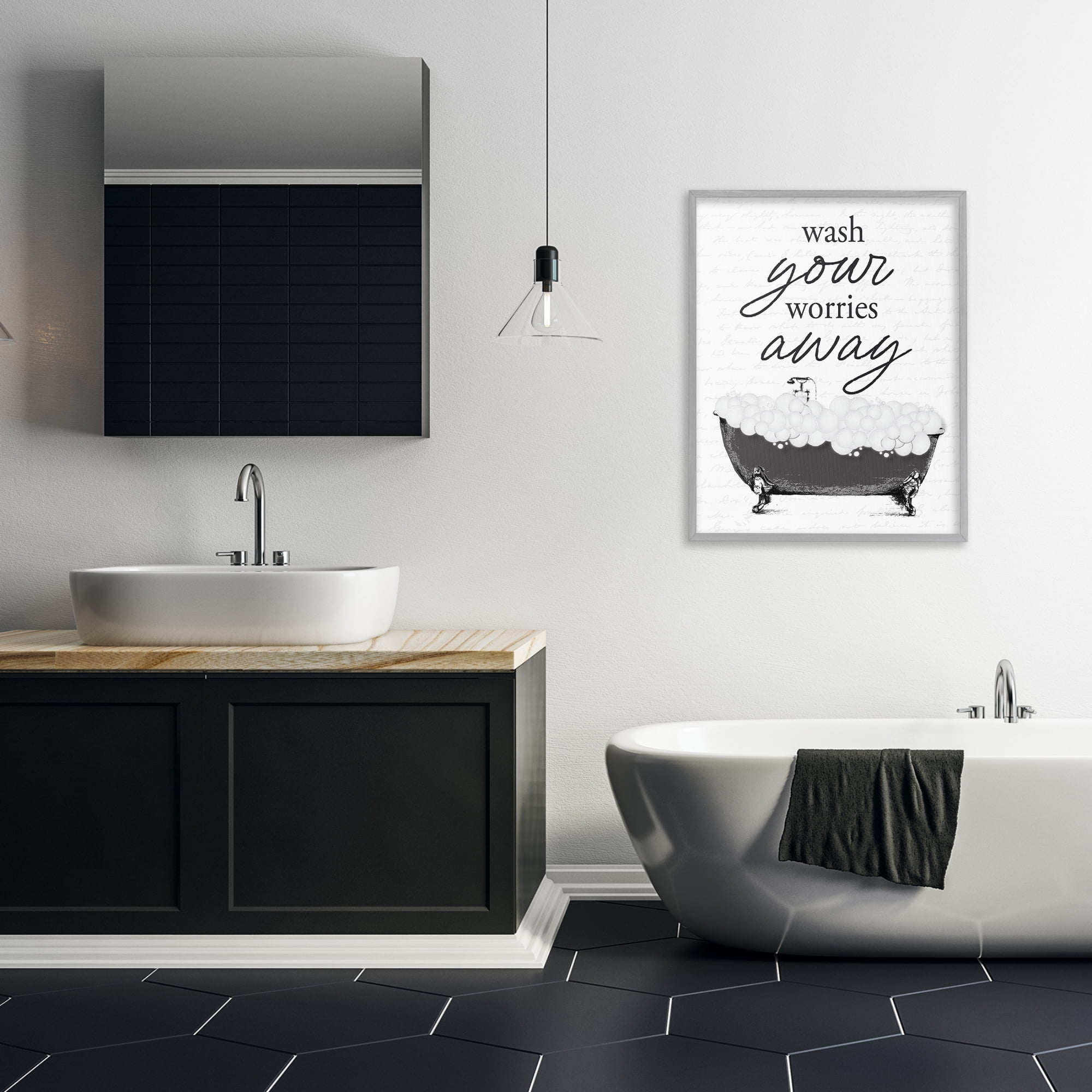 Bubble Bath Wash Worries Gray Framed Giclee Art, design by Lettered and Lined