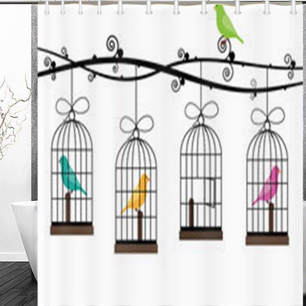BPBOP Bird Cages Hanging Branches Birds Animals Wildlife Cage Shower Curtain 60x72 Inches