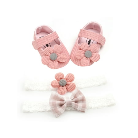 

Luckinbaby Baby Baptism Shoes Headband Set Soft Sole Flats Hairbands 3Piece Set