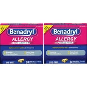 2 Pack BENADRYL ALLERGY LIQUI-GELS DYE-FREE 25MG 24 LIQUI GELS