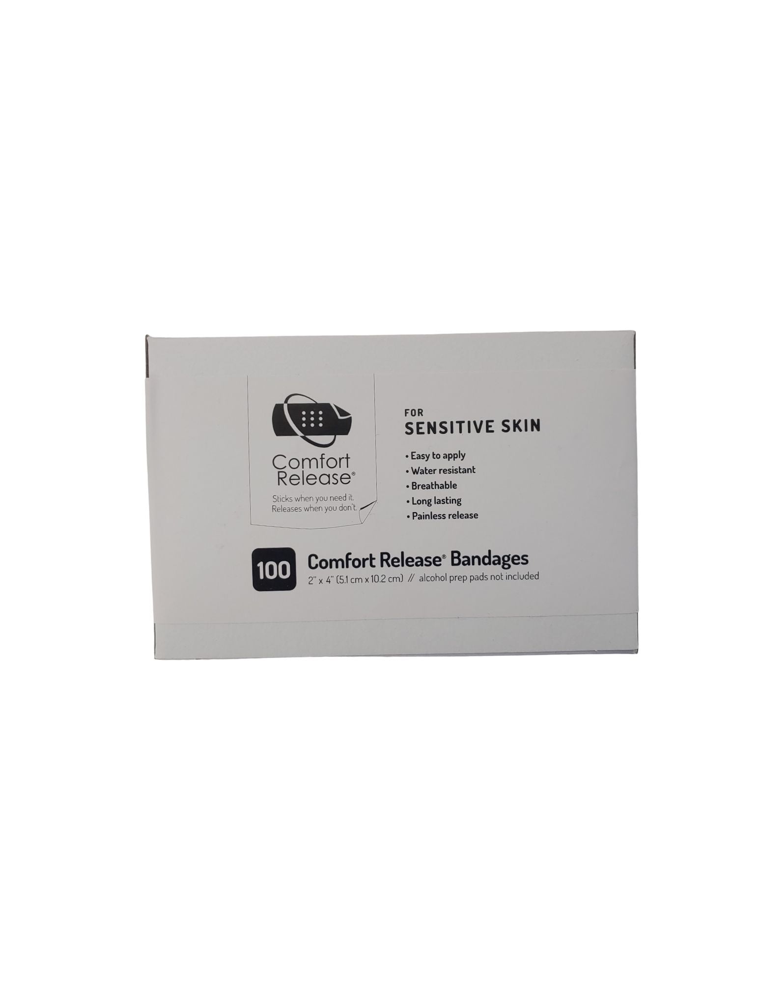 NEW Comfort Release Sensitive Skin Bandages Pain Free Removal Wound Care First Aid 2 x 4 Box of 100 Bandages Medically Patented Wound Care