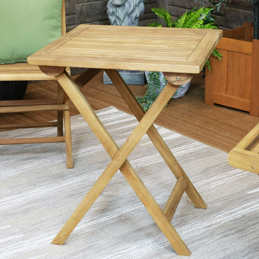 Sunnydaze Square Solid Teak Casual Outdoor Dining Table - 24-Inch - Light Wood Stain Finish 