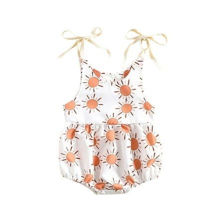 

Calsunbaby Infants Newborn Baby Girl Summer Romper Cute Sun Fruit Print Sleeveless Tie Strap Bodysuit Playsuit
