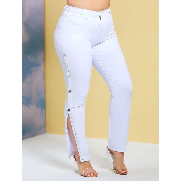 Jeans Talla Extra Delgados Cinta Lateral Rosegal Vaqueros de talla grande