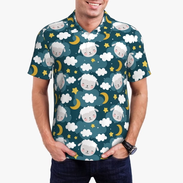 Balery Sweet Dream Lamb Camisa Polo de Hombre con Estampado, de Manga Corta y Tejido Medio, Camisa Tipo Golf Polo-3X-Large