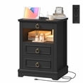 thumbnail image 7 of Hiphuta Wide Farmhouse Nightstand with 3 Drawers & Charging Station, Wood End Table for Living Room, LED Bedside Table for Adult Bedroom, Black, 7 of 7